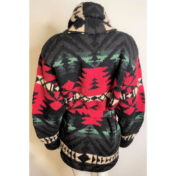 Polo Ralph Lauren Native Knit Wool Cardigan Sweater L Red Black Green Indian VTG - Picture 3 of 12